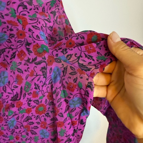 Veronica Beard Ashlynn Fuchsia Floral Silk Pintuck Blouse - Picture 8 of 9